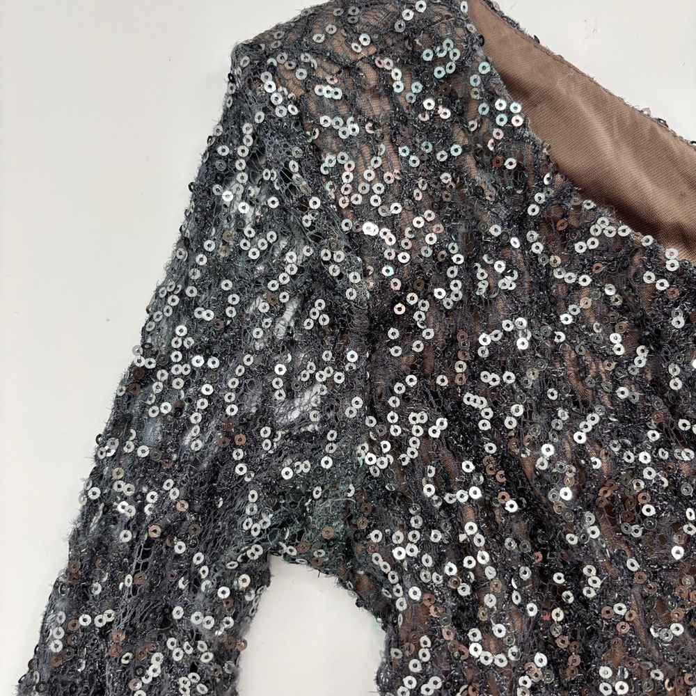 Ark & Co Sequin Mini Dress S One Sleeve Bodycon Glam Old Hollywood Luxe Vegas - Picture 11 of 14